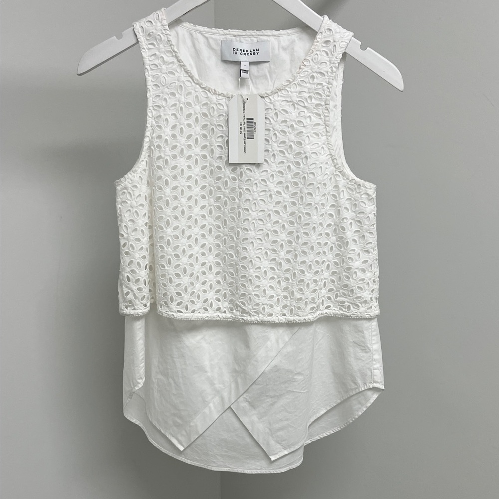 10 Crosby Derek Lam White Eyelet Layered Tank Top